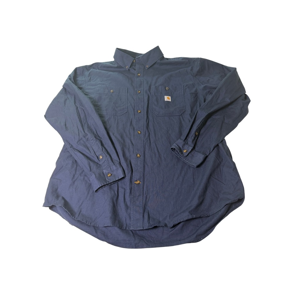 Carhartt Rugged Flex Button Down Shirt Mens 2XL Navy Blue Excellent Workwear